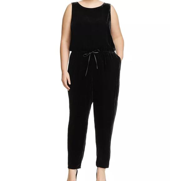 Eileen Fisher Drawstring Slouchy Velvet Jumpsuit Black - Picture 6 of 6